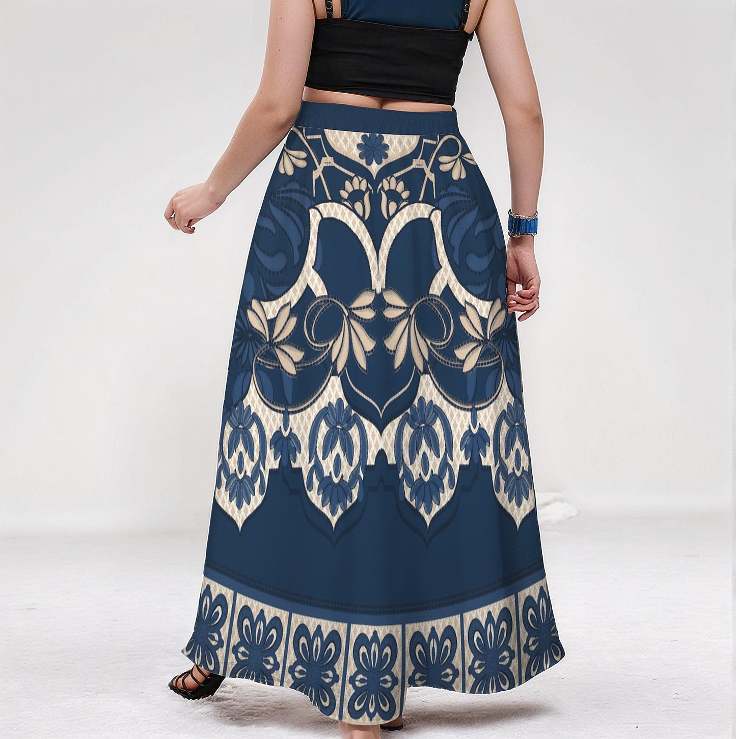 Women's Tie Front Pleated High Waist Floral Maxi Skirt