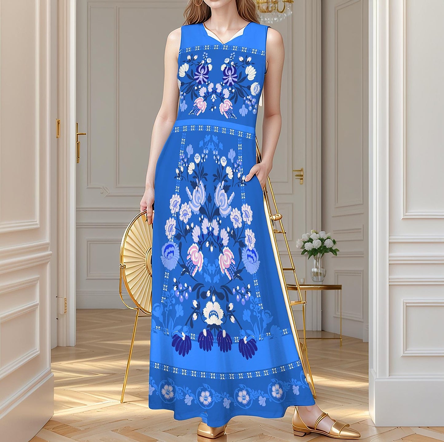 Women's Floral Sleeveless Maxi Dress | Summer Beach Outfit | Casual Boho Maxi | Lightweight Spring Dress | Elegant Floral Style