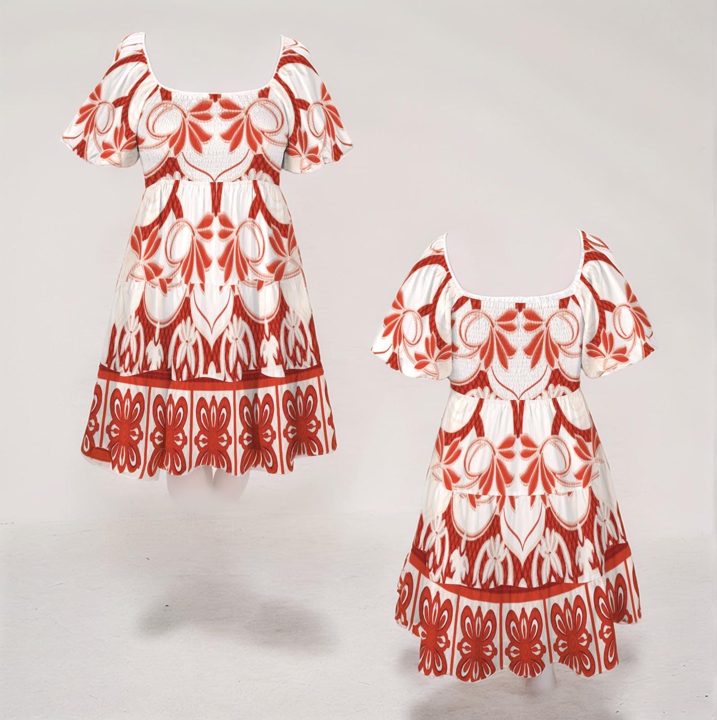 Women's Floral Square Neck Puff Sleeve Tiered A-Line Dress