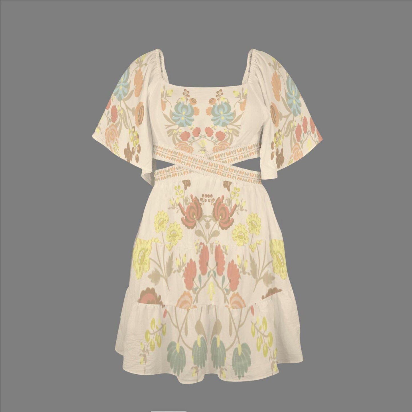 Women's Square Neck Floral Mini Dress
