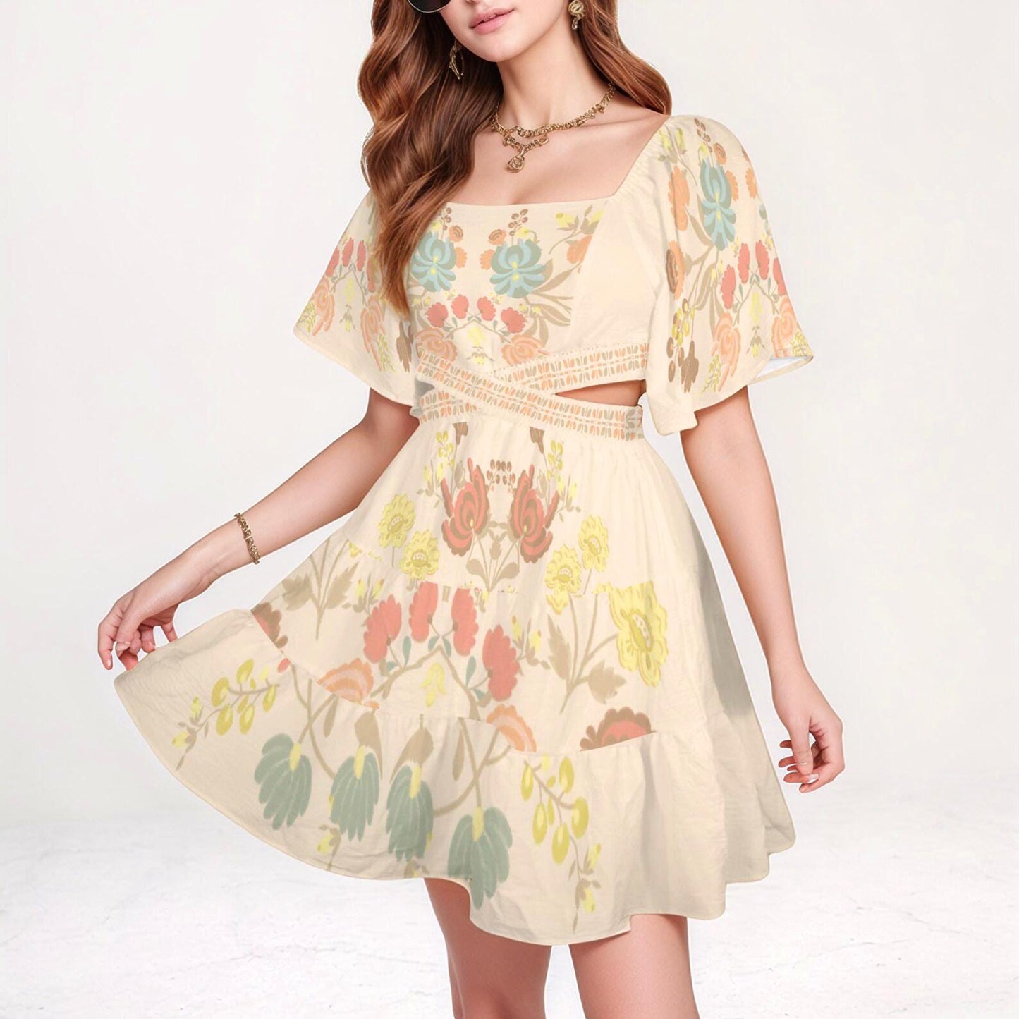 Women's Square Neck Floral Mini Dress