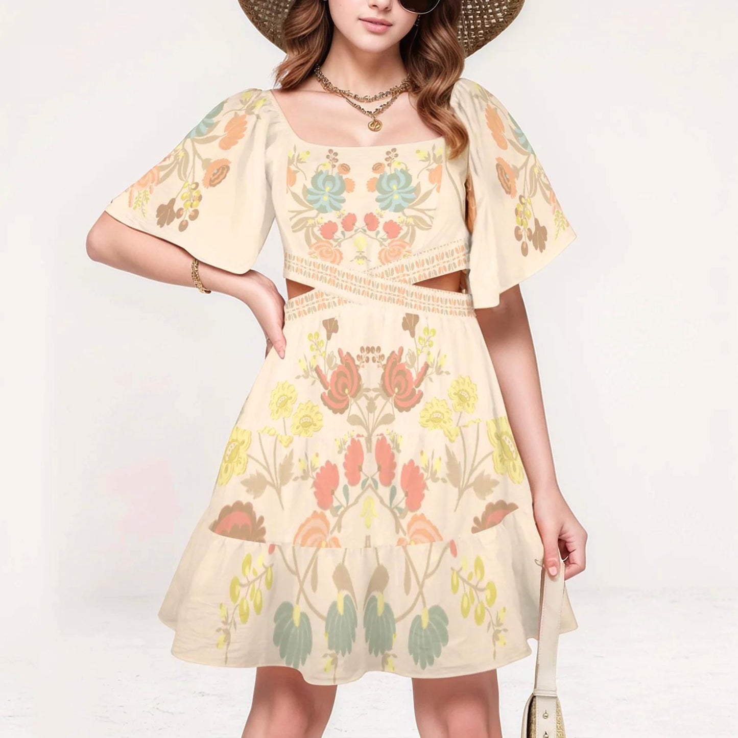 Women's Square Neck Floral Mini Dress