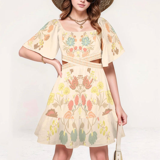 Women's Square Neck Floral Mini Dress