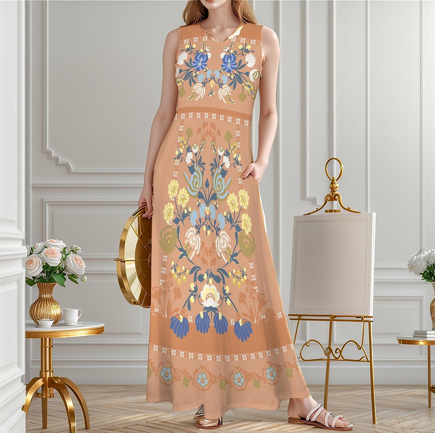 Women's Floral Sleeveless Maxi Dress