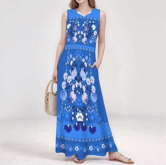 Women's Floral Sleeveless Maxi Dress | Summer Beach Outfit | Casual Boho Maxi | Lightweight Spring Dress | Elegant Floral Style