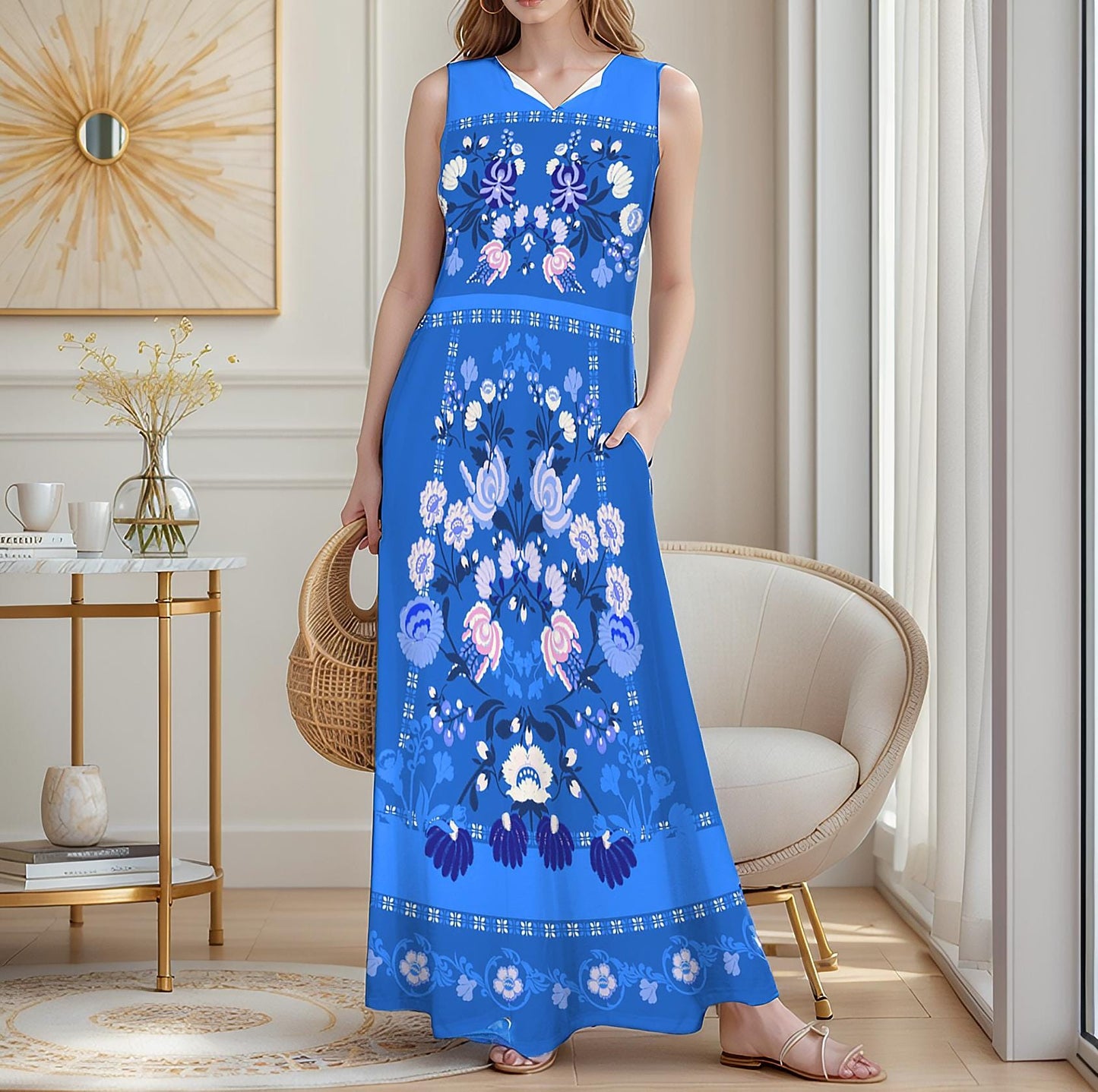 Women's Floral Sleeveless Maxi Dress | Summer Beach Outfit | Casual Boho Maxi | Lightweight Spring Dress | Elegant Floral Style