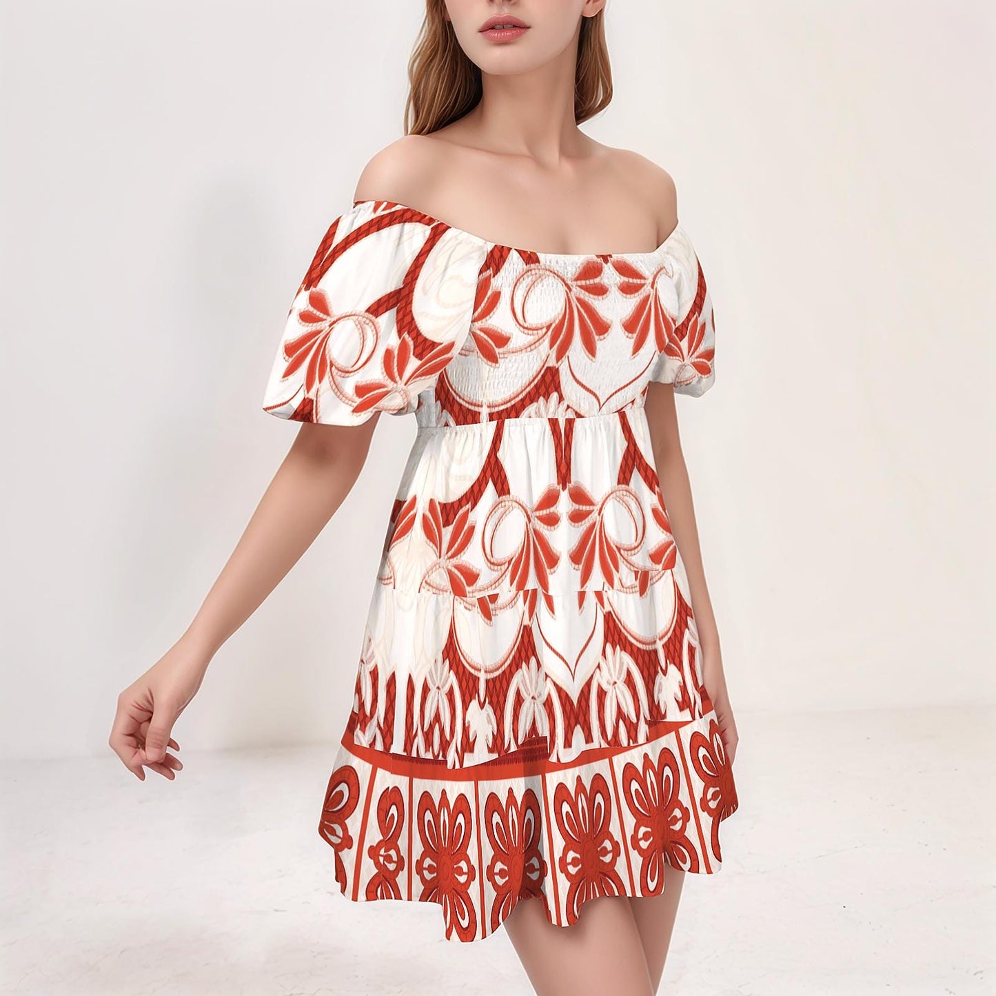 Women's Floral Square Neck Puff Sleeve Tiered A-Line Dress