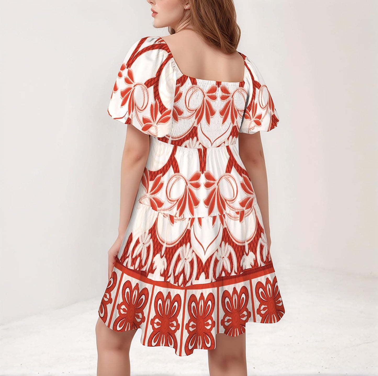 Women's Floral Square Neck Puff Sleeve Tiered A-Line Dress