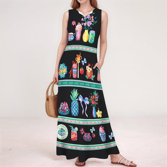 Women's Fruit Print Sleeveless Maxi Dress