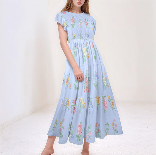 Women's Floral Print Short Sleeve Tiered Maxi Dress