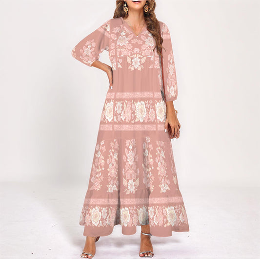 Womens Floral Half Sleeve V Neck Maxi Dress | Elegant Spring Outfit | Summer Boho Chic | Lightweight Flowing Style