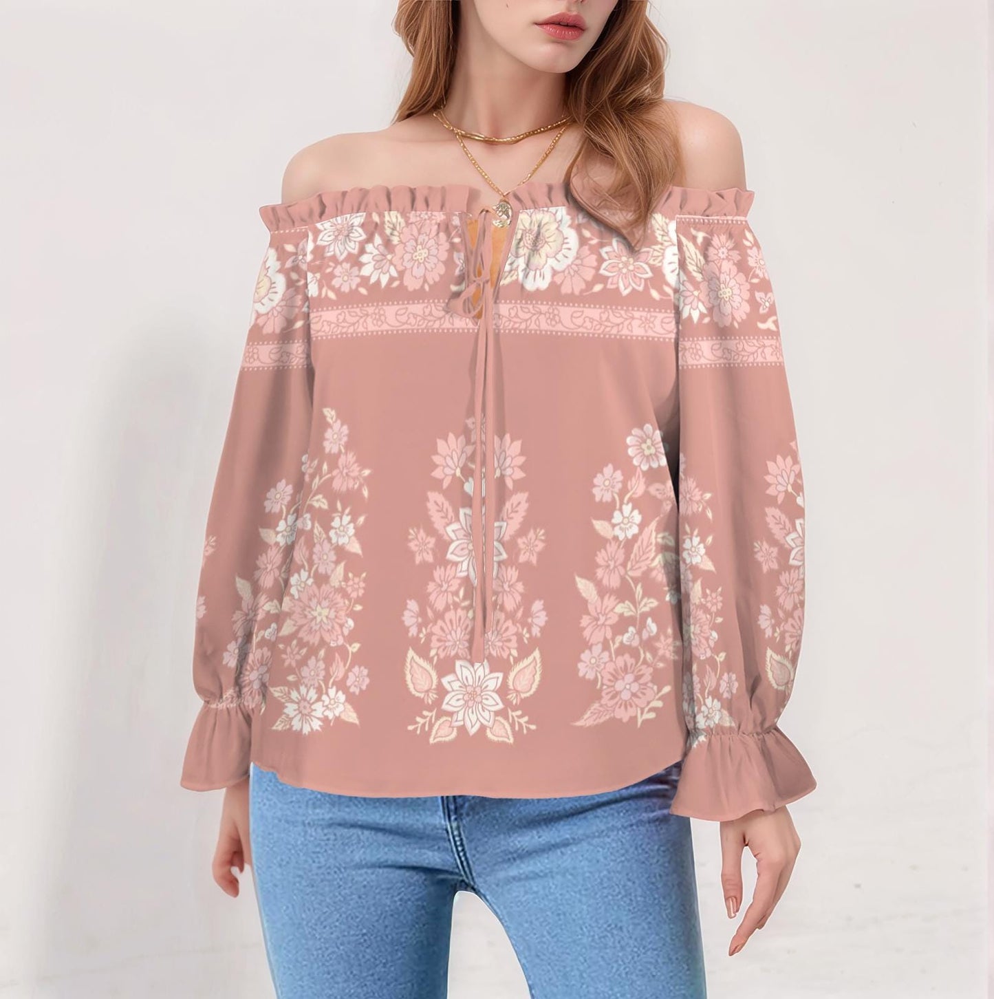 Women's Floral Off Shoulder Long Sleeve Blouse