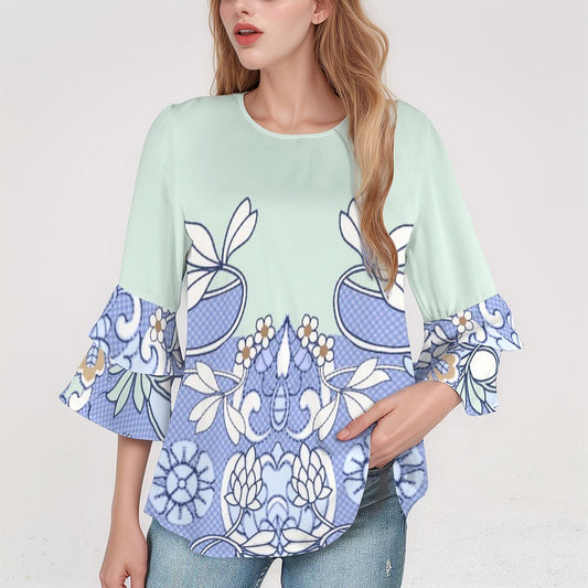 Women's Floral Layered Flare Sleeve Top
