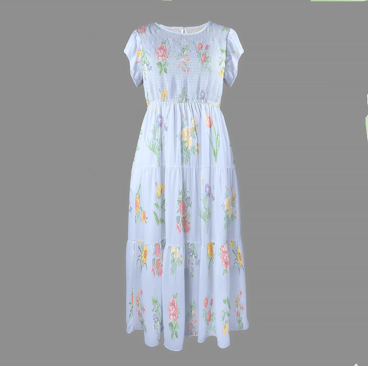 Women's Floral Print Short Sleeve Tiered Maxi Dress