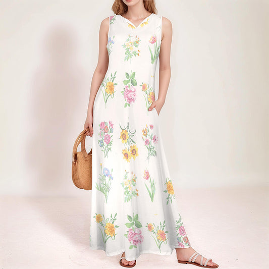 Women's Floral Sleeveless Maxi Dress | Summer Boho Chic | Lightweight & Flowing | Spring Dress | Casual Elegant Style | Garden Party Ready