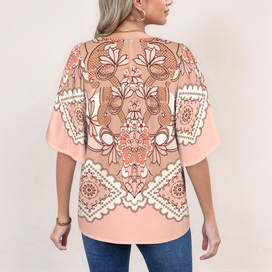 Women's Floral Bell Sleeve Babydoll Blouse