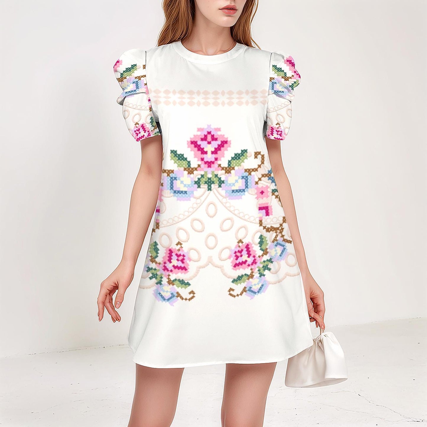 Womens Floral Puff Sleeve Keyhole Dress | Stylish and Feminine | Perfect for Spring and Summer | Comfortable and Trendy
