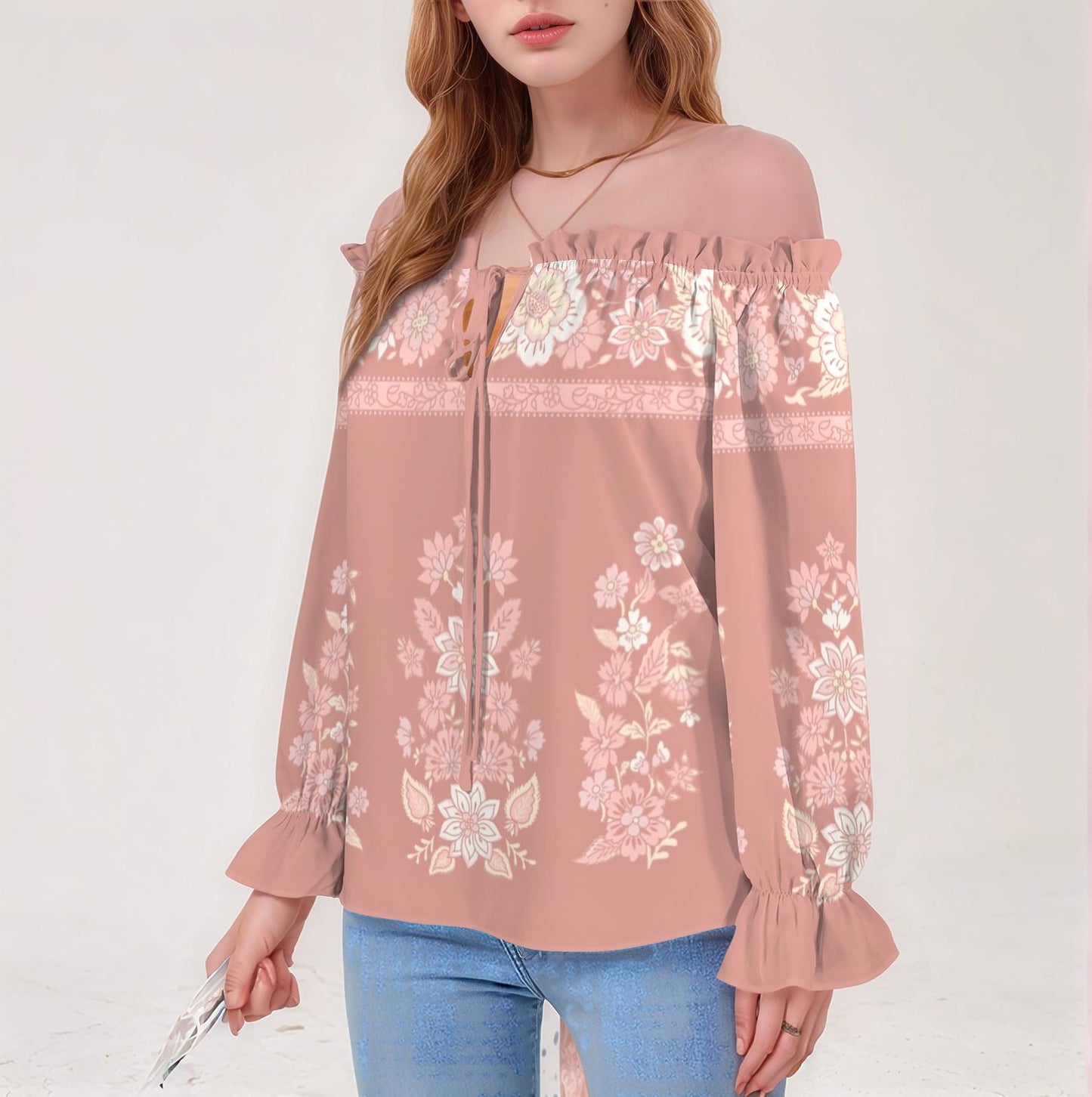Women's Floral Off Shoulder Long Sleeve Blouse