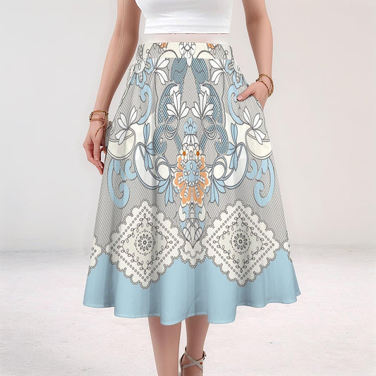 Women's Floral Elastic Waist Pocket Maxi Skirt
