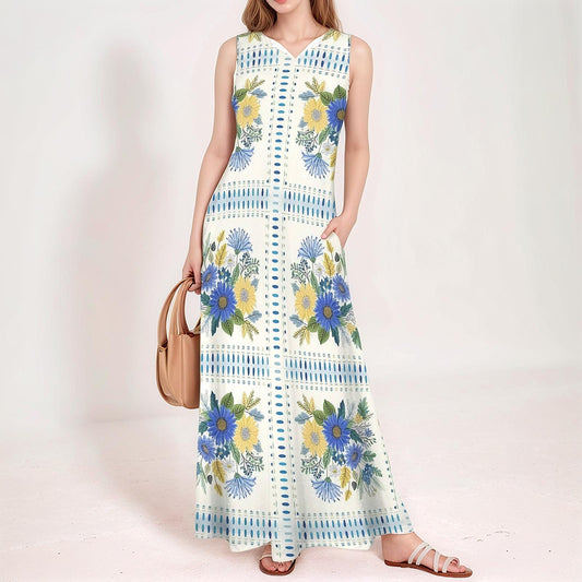 Womens Floral Sleeveless Maxi Dress | Spring Summer Fashion | Elegant Floral Print | Perfect for Warm Days