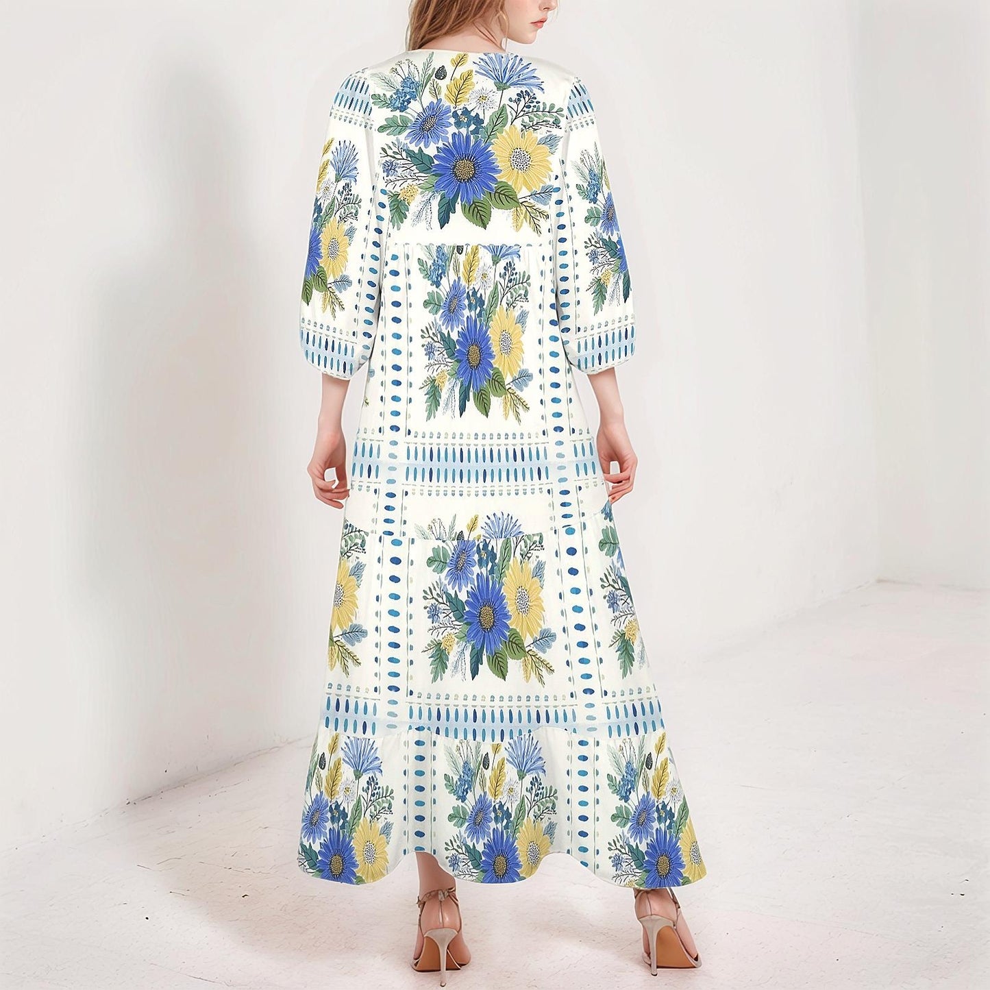 Womens Floral Half Sleeve V Neck Maxi Dress | Perfect for Spring and Summer | Elegant and Versatile for Any Occasion