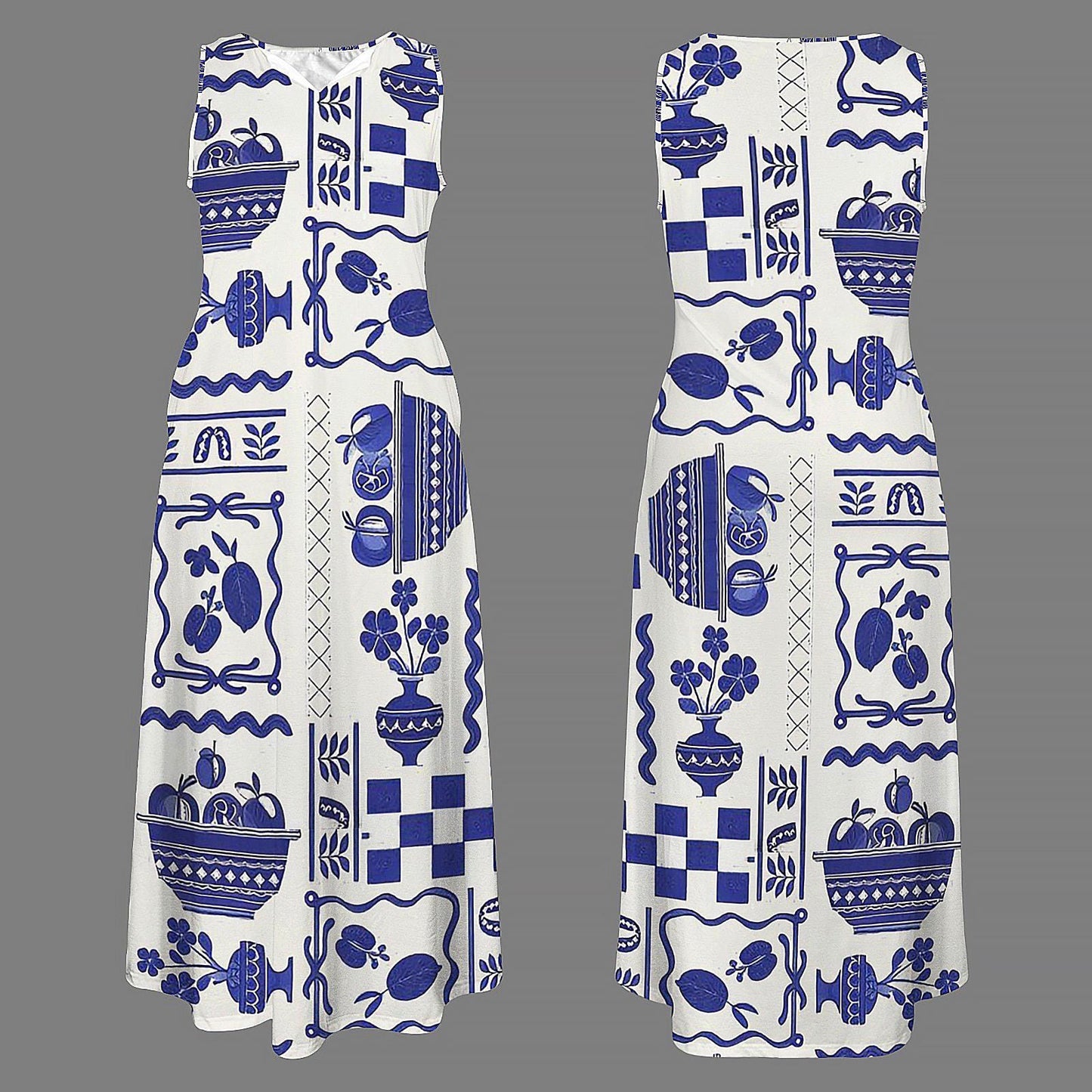Womens Modern Fruit Print Sleeveless Maxi Dress | Perfect for Spring and Summer | Trendy and Casual for Any Occasion