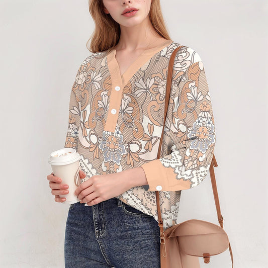 Women's Floral Button Down Long Sleeve Shirt Blouse
