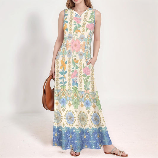 Women's Floral Sleeveless Maxi Dress | Spring Summer Dress | Floral Maxi Dress for Women | Casual Elegant | Beach Wedding Guest Dress