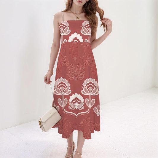 Women's Floral Spaghetti Strap Dress | Summer Midi Dress | Boho Floral Print | Casual Sleeveless Dress | Perfect for Warm Weather