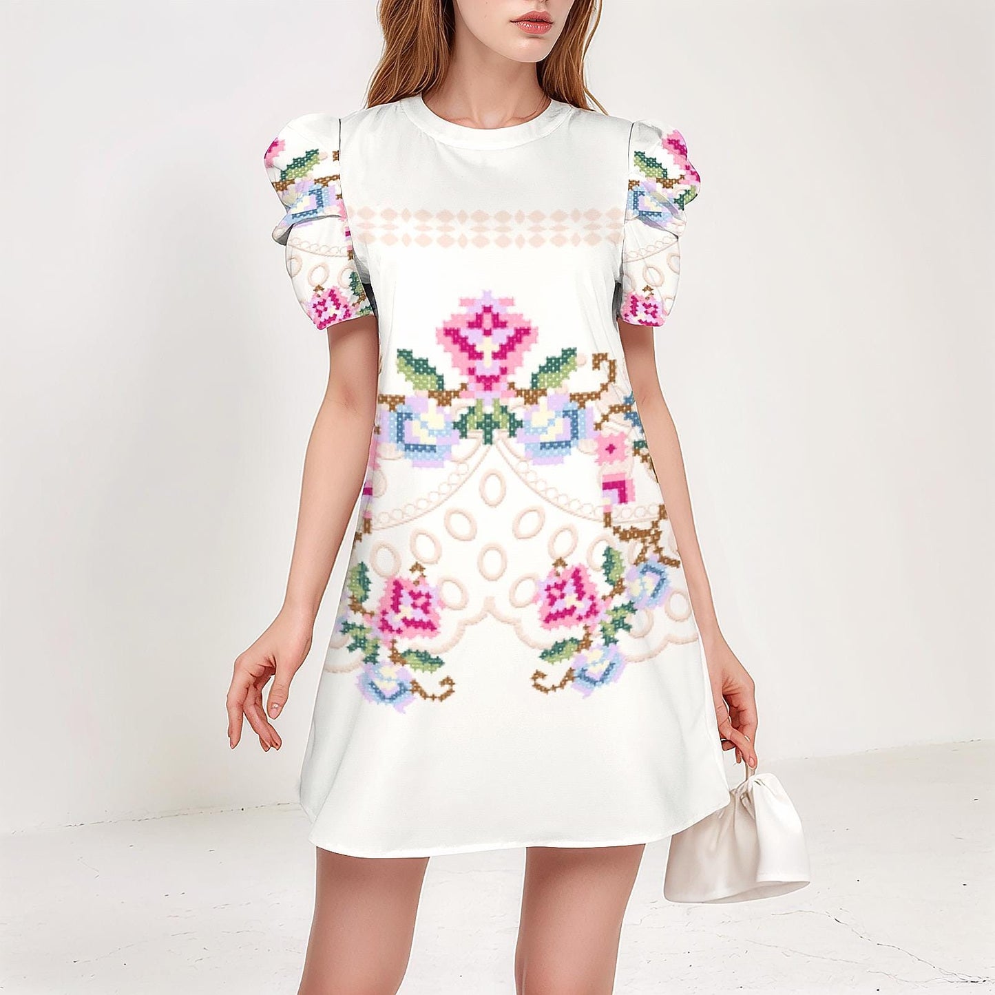 Womens Floral Puff Sleeve Keyhole Dress | Stylish and Feminine | Perfect for Spring and Summer | Comfortable and Trendy