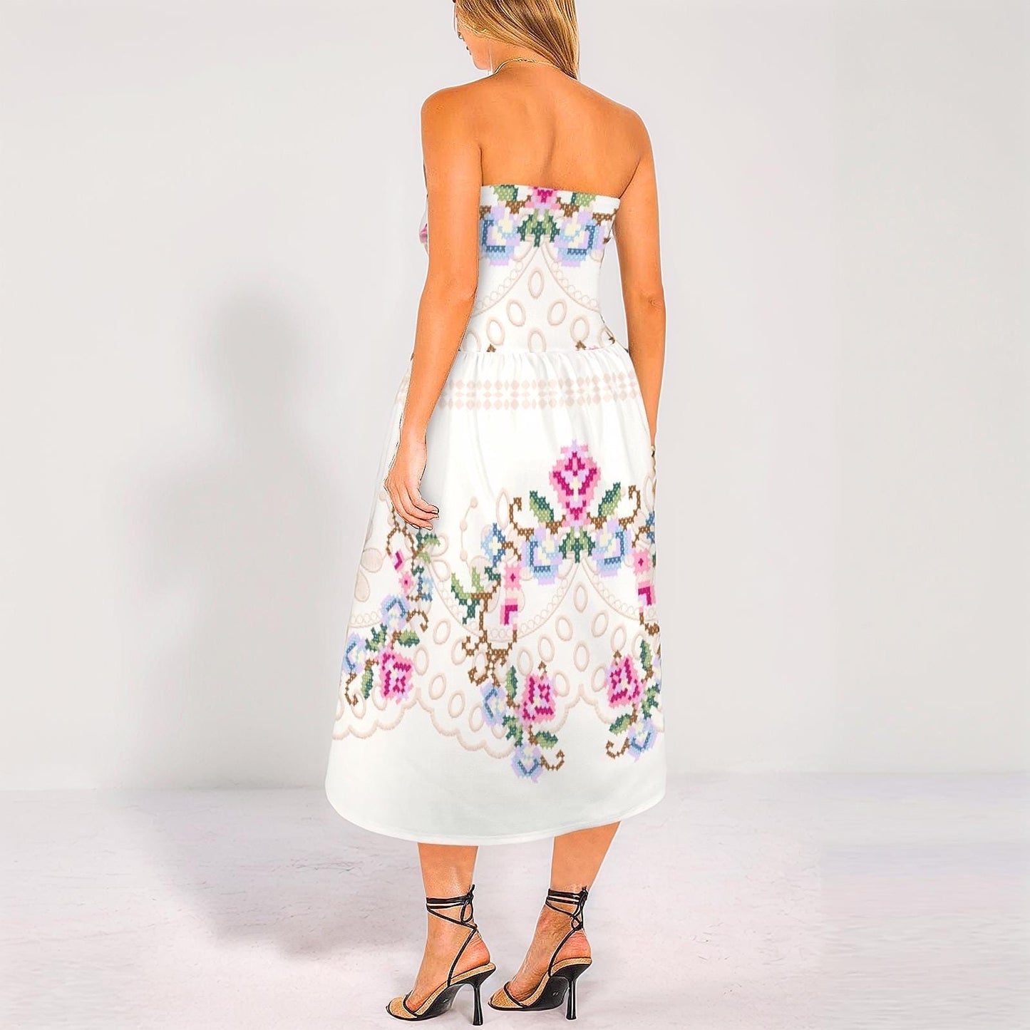 Womens Strapless Floral Midi Dress | Stylish and Feminine | Perfect for Spring and Summer | Chic and Comfortable for Any Occasion