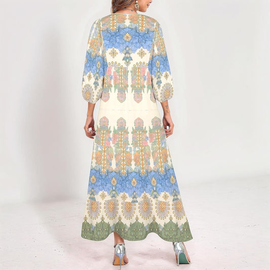 Women's Floral V-Neck Maxi Dress | Vibrant Floral Print | 3/4 Sleeve Maxi Dress | Elegant and Comfortable for Any Occasion