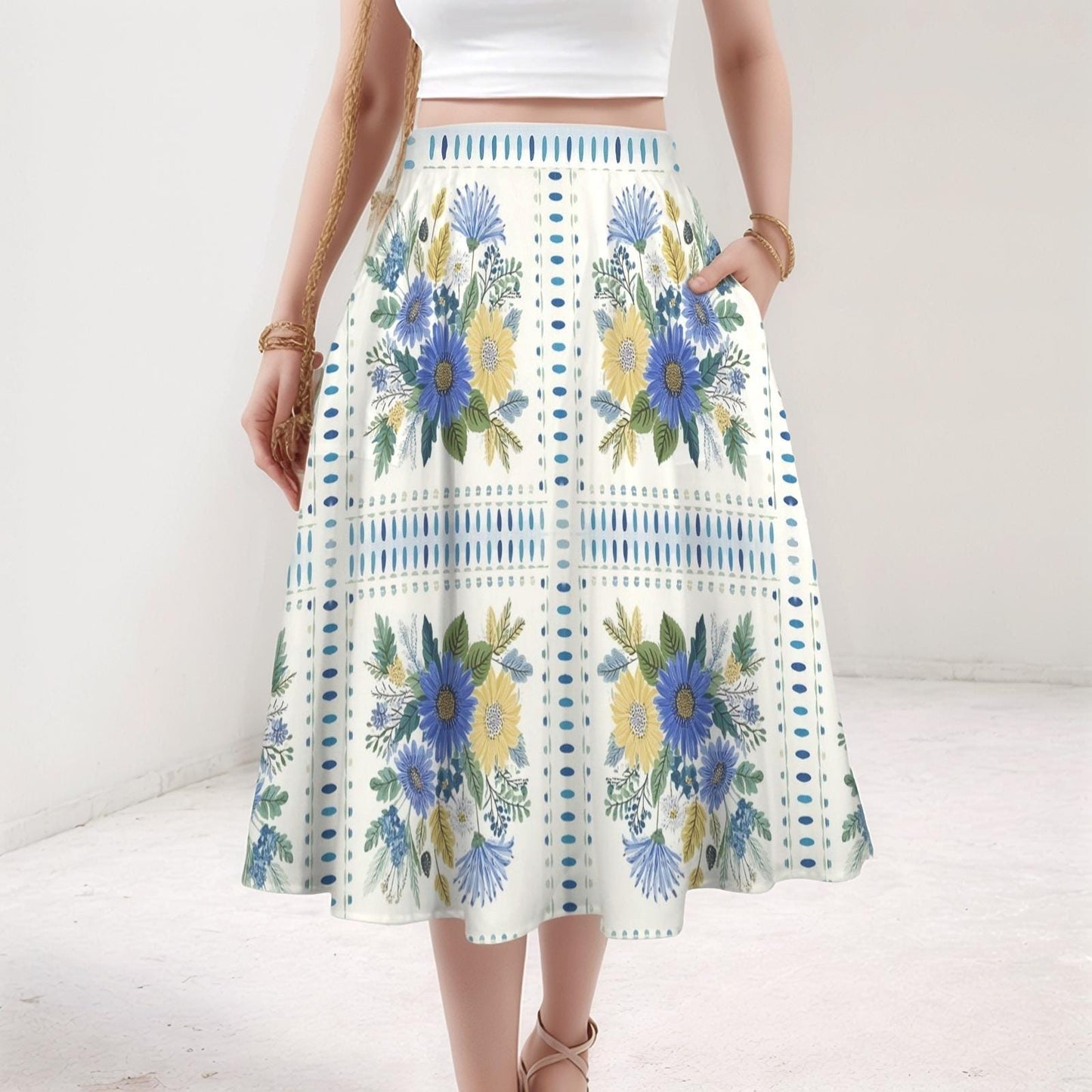 Womens Floral Elastic Waist Pocket Maxi Skirt | Perfect for Spring and Summer | Chic and Versatile for Any Occasion