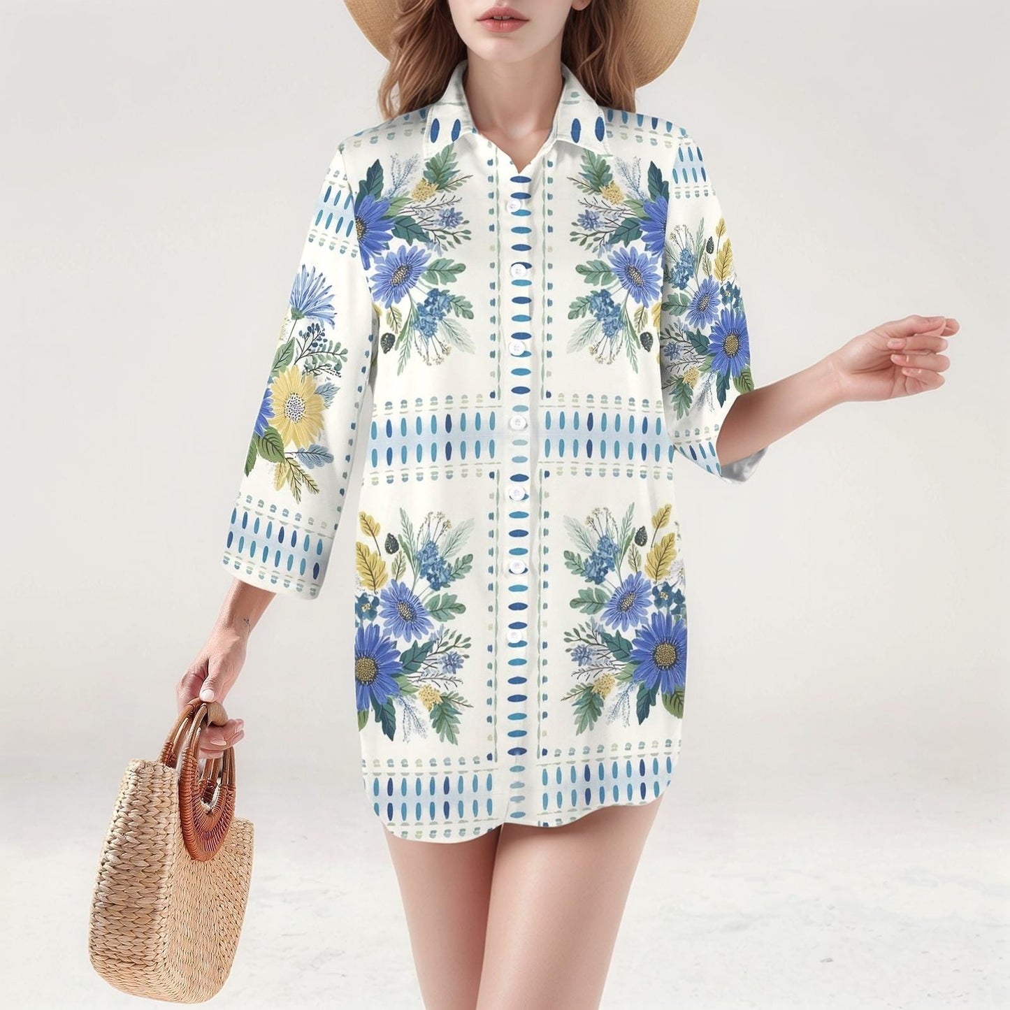 Womens Floral Half Sleeve Button Down Shirt Dress | Stylish and Comfortable | Perfect for Spring and Summer | Chic and Versatile
