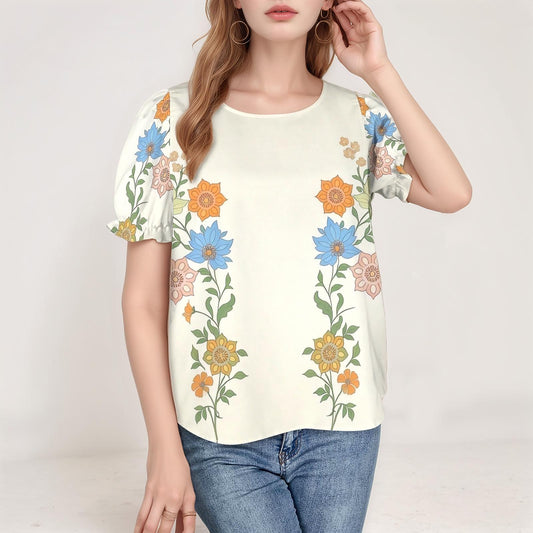 Women's Floral Puff Sleeve Top | Colorful Floral Print | Casual Summer Blouse | Comfortable and Stylish for Everyday Wear