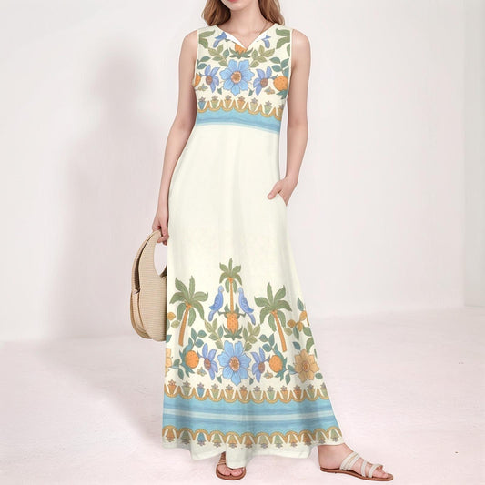 Women's Floral V-Neck Maxi Dress | Tropical Floral Print Dress | Sleeveless Summer Dress | Comfortable and Stylish for Casual Wear