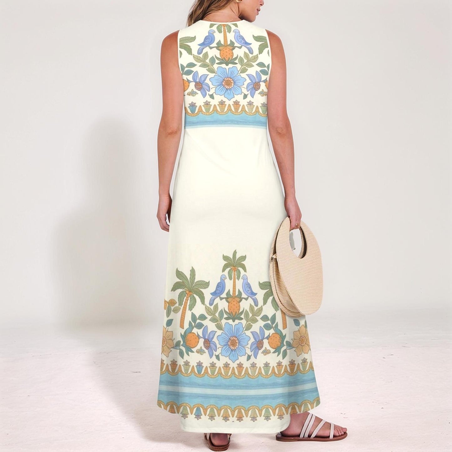 Women's Floral V-Neck Maxi Dress | Tropical Floral Print Dress | Sleeveless Summer Dress | Comfortable and Stylish for Casual Wear