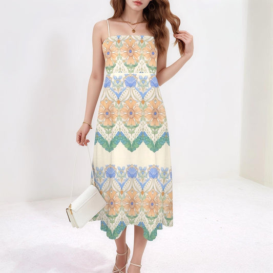 Women's Floral Spaghetti Strap Dress | Sleeveless Floral Midi Dress | Casual Summer Dress | Comfortable and Elegant for Warm Days