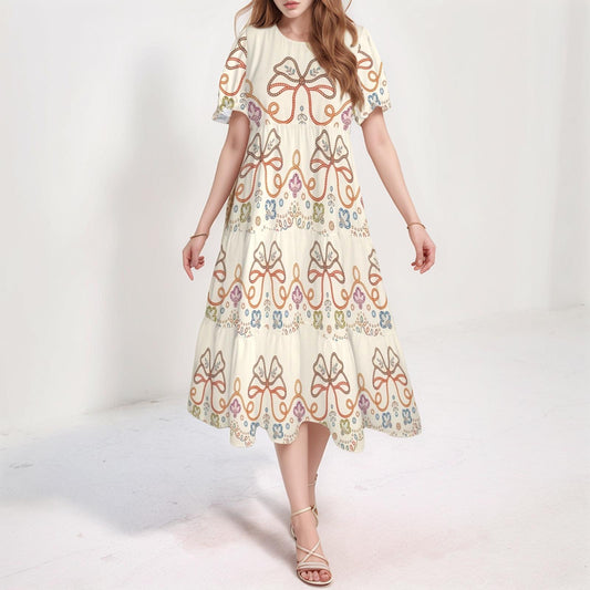 Women's Floral Ruffle Sleeve Dress | Bow Print Maxi Dress | Casual Boho Dress | Comfortable and Stylish for Every Occasion